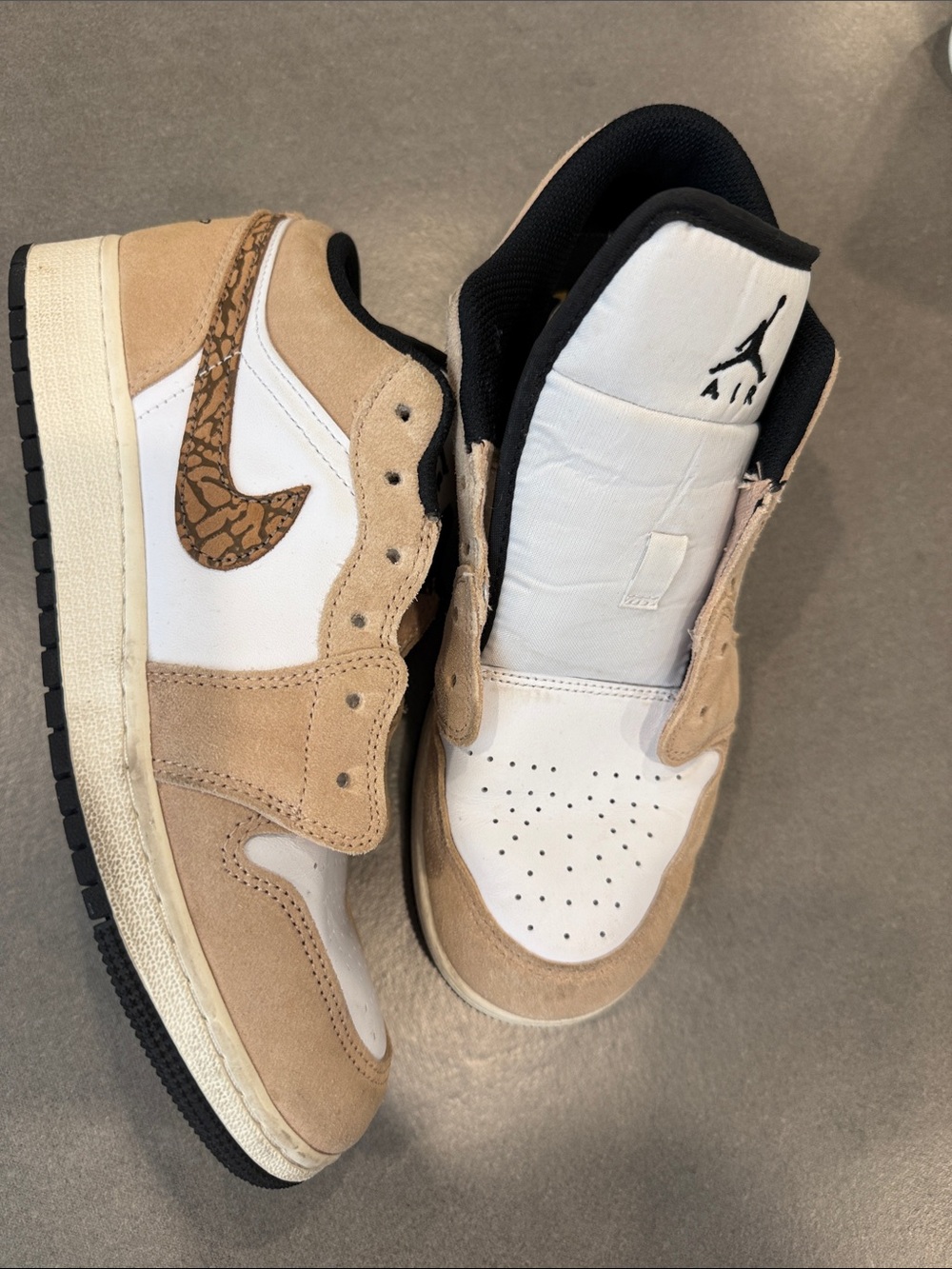 Nike Air Jordan 1 Low Men's Sneakers - White, Tan & Brown Swoosh